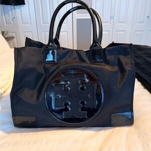 Tory Burch Black Patent Logo Tote